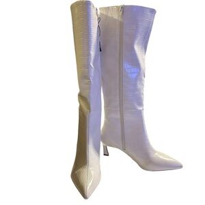 Madden Girl - Stasha – White Size 7M Embossed Croc Leather High Boots NWT